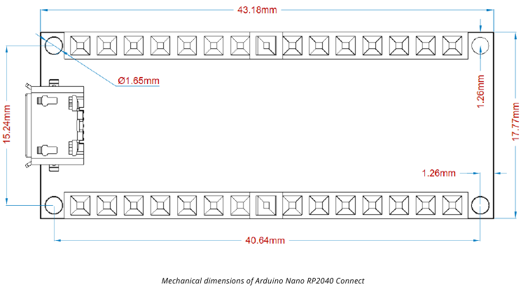 Arduino - Nano RP2040 Connect - Mechanical dimensions Mechanical dimensions