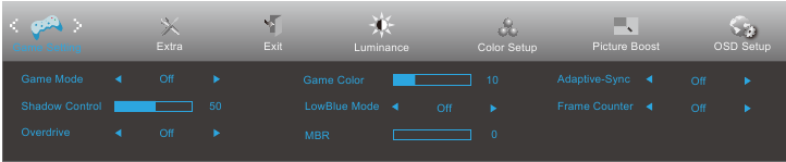 AOC - G2490VX - OSD Setting - Game Setting OSD Setting - Game Setting