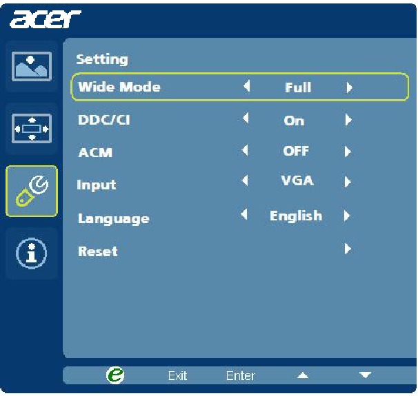 Acer - K202HQL - Adjusting the setting Adjusting the setting