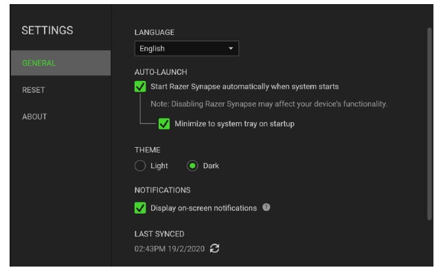 RAZER - BLACKWIDOW V3 - SETTINGS WINDOW SETTINGS WINDOW