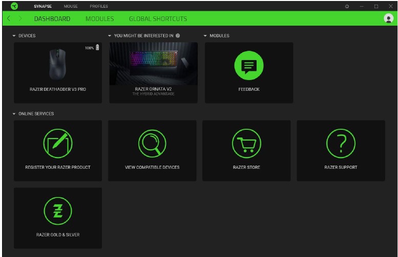 Razer - DEATHADDER V3 PRO - Synapse Tab - Part 1 - Dashboard Synapse Tab - Part 1 - Dashboard