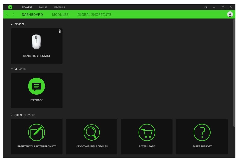 RAZER - PRO CLICK MINI - CONFIGURING - Dashboard CONFIGURING - Dashboard