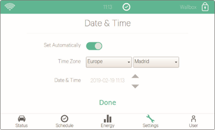 Wallbox - COMMANDER - DATE AND TIME DATE AND TIME