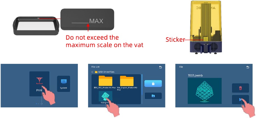 Anycubic - Photon M3 Plus - First Print Instructions - Printing the test file First Print Instructions - Printing the test file