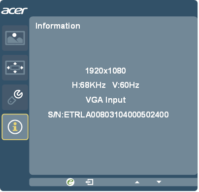 Acer - R240HY - Information Menu Information Menu