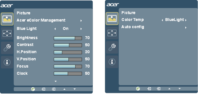 Acer - R240HY - Picture Menu Picture Menu