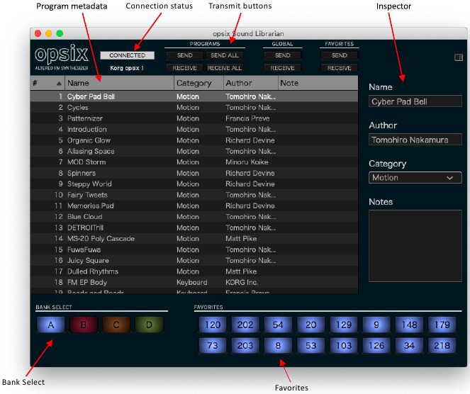 Korg - opsix - Program browser view Program browser view