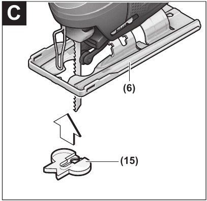 Bosch - PST 700 E - Assembly - Using the Anti-splinter guard Assembly - Using the Anti-splinter guard