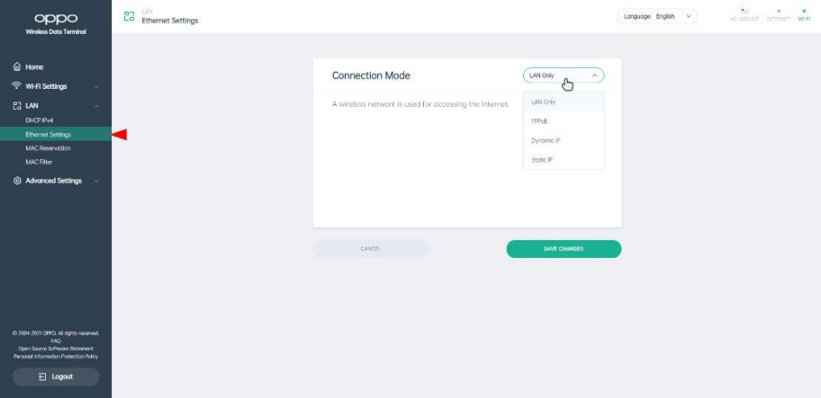 Oppo - 5G CPE T1a - Ethernet Settings - Feature Settings Ethernet Settings - Feature Settings