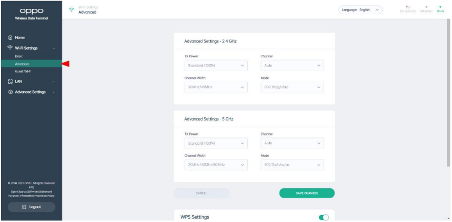 Oppo - 5G CPE T1a - Wi-Fi Settings - Advanced Settings Wi-Fi Settings - Advanced Settings
