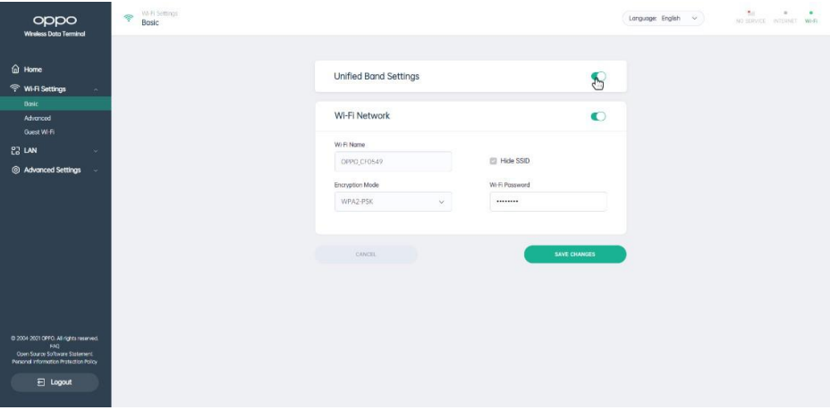 Oppo - 5G CPE T1a - Wi-Fi Settings - Feature Settings Wi-Fi Settings - Feature Settings