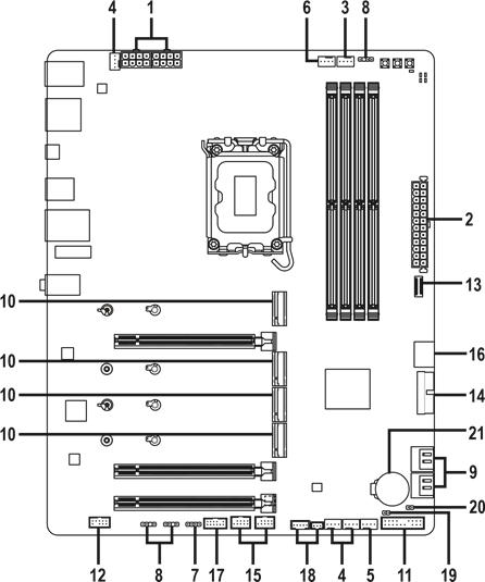 Gigabyte - Z890 GAMING X WIFI7 - Internal Connectors Internal Connectors