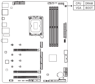 Gigabyte - Z890 GAMING X WIFI7 - Onboard Buttons and LEDs - Status LEDs Onboard Buttons and LEDs - Status LEDs