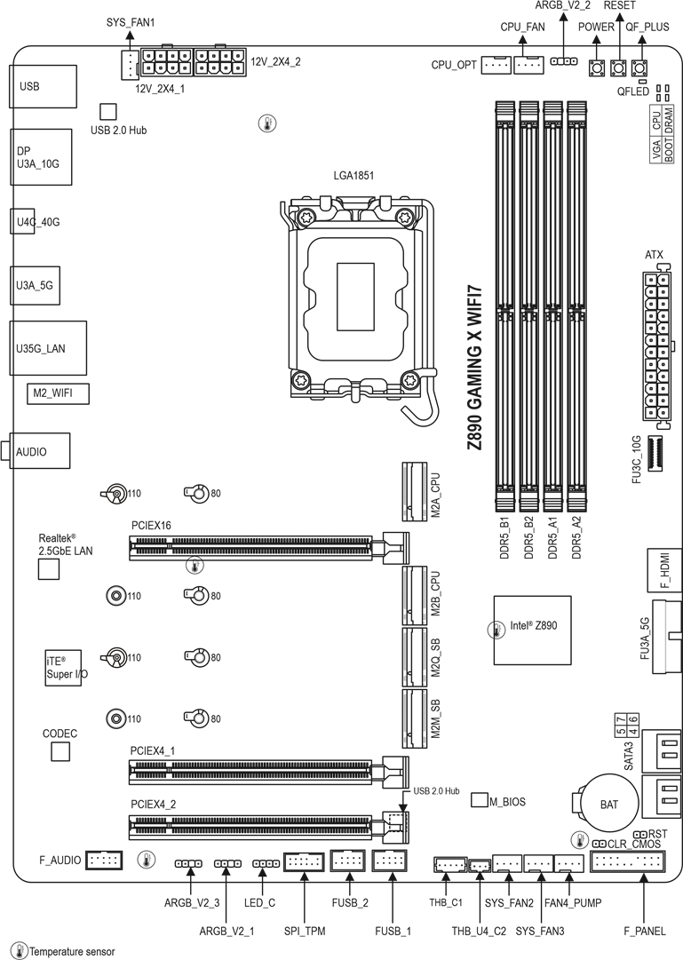 Gigabyte - Z890 GAMING X WIFI7 - Product Introduction - Motherboard Layout Product Introduction - Motherboard Layout