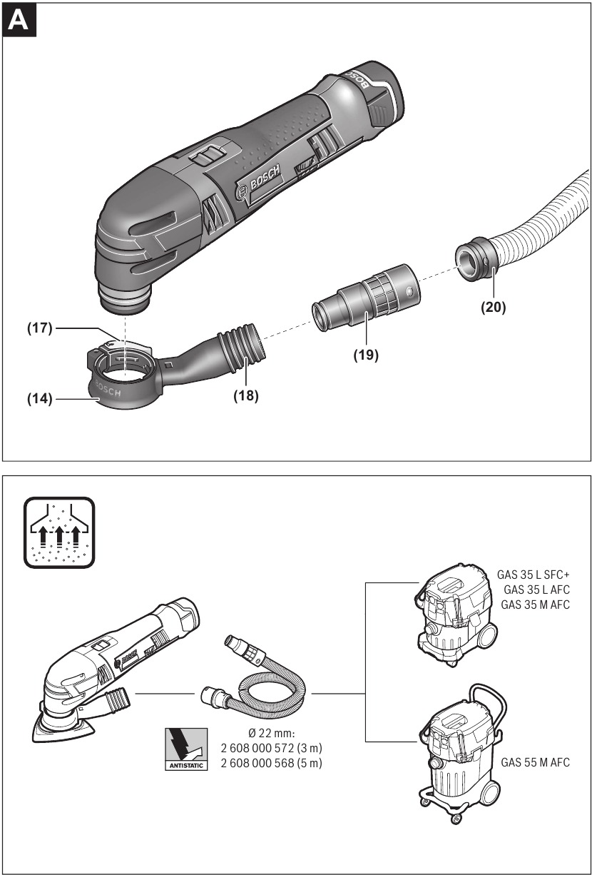 Bosch - Professional GOP 12V-28 - Connecting the dust extraction system Connecting the dust extraction system