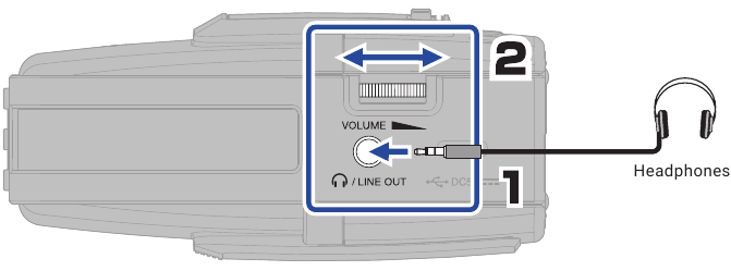 ZOOM - H2essential - Connecting headphones and adjusting the volume Connecting headphones and adjusting the volume