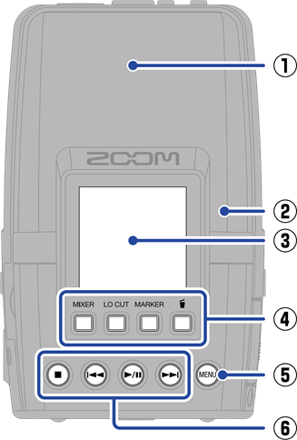 ZOOM - H2essential - Functions of parts - Rear (display side) Functions of parts - Rear (display side)
