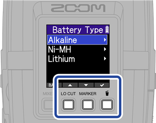 ZOOM - H2essential - Settings/first turned on - Battery type setting - Step 1 Settings/first turned on - Battery type setting - Step 1
