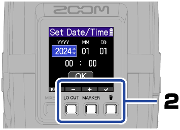 ZOOM - H2essential - Settings/first turned on - Date and time settings - Step 2 Settings/first turned on - Date and time settings - Step 2