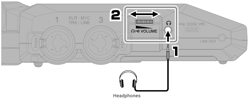 ZOOM - H6essential - Connecting headphones and adjusting the volume Connecting headphones and adjusting the volume