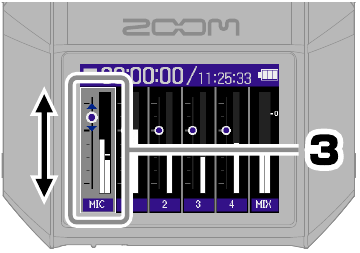 ZOOM - H6essential - Inputs 1–4 - Adjusting the monitoring mix - Step 3 Inputs 1–4 - Adjusting the monitoring mix - Step 3