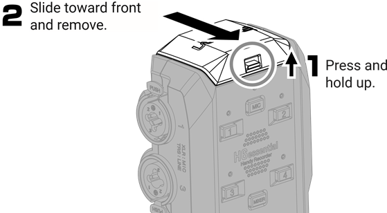 ZOOM - H6essential - Removing the cover from the mic capsule connector Removing the cover from the mic capsule connector