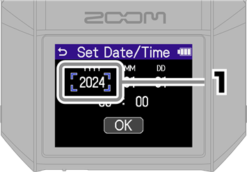 ZOOM - H6essential - Settings / first turned on - Date and time settings - Step 1 Settings / first turned on - Date and time settings - Step 1