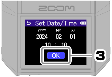 ZOOM - H6essential - Settings / first turned on - Date and time settings - Step 3 Settings / first turned on - Date and time settings - Step 3