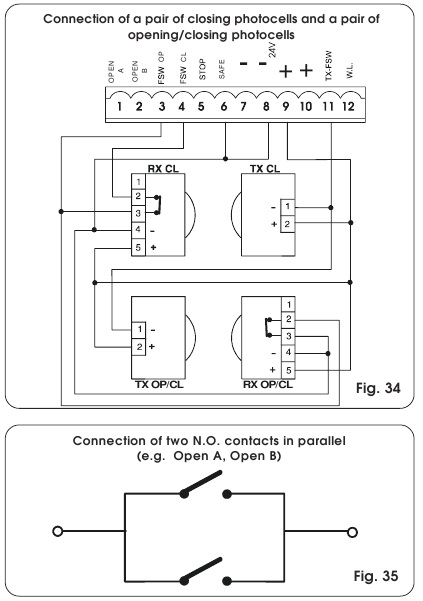 FAAC - 844 - Connection of photocells and safety devices - Example 6 Connection of photocells and safety devices - Example 6