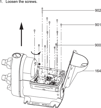 Grundfos - SCALA2 - Removing the printed circuit board (PCB) - Step 1 Removing the printed circuit board (PCB) - Step 1