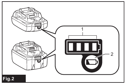 Makita - DDF484 - Indicating the remaining battery capacity Indicating the remaining battery capacity