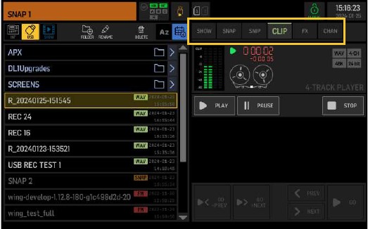 Behringer - WING COMPACT - Main Screens - LIBRARY screen Main Screens - LIBRARY screen