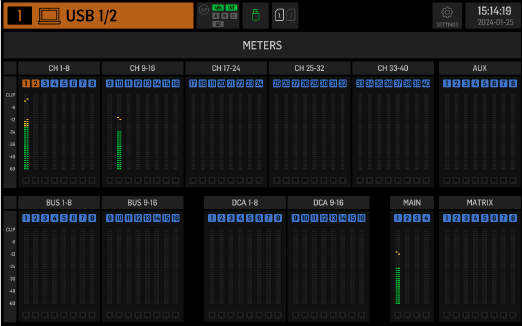 Behringer - WING COMPACT - Main Screens - METERS screen Main Screens - METERS screen