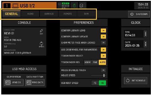 Behringer - WING COMPACT - Main Screens - SETUP screen Main Screens - SETUP screen
