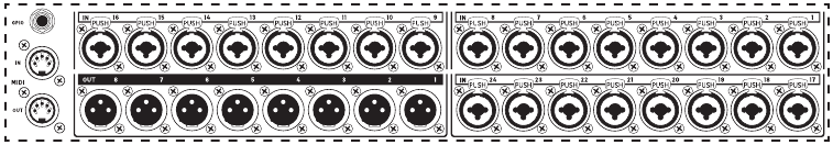 Behringer - WING COMPACT - Rear Panel - Analog I/O/MIDI and GPIO Rear Panel - Analog I/O/MIDI and GPIO