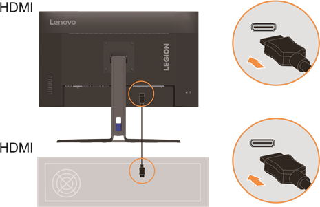 Lenovo - Legion R27qe - Connecting and turning on your monitor - Step 4 Connecting and turning on your monitor - Step 4