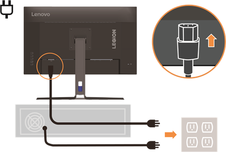 Lenovo - Legion R27qe - Connecting and turning on your monitor - Step 6 Connecting and turning on your monitor - Step 6