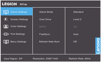 Lenovo - Legion R27qe - Using the On-Screen Display(OSD) controls Using the On-Screen Display(OSD) controls