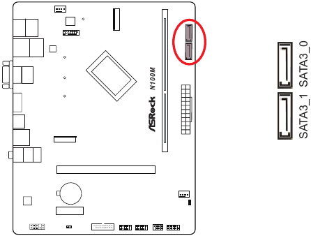 ASROCK - N100M - Installation - Step 10 - Serial ATA3 Connectors Installation - Step 10 - Serial ATA3 Connectors