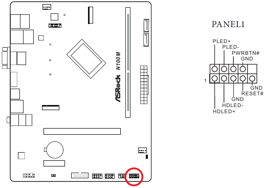 ASROCK - N100M - Installation - Step 8 - System Panel Header Installation - Step 8 - System Panel Header