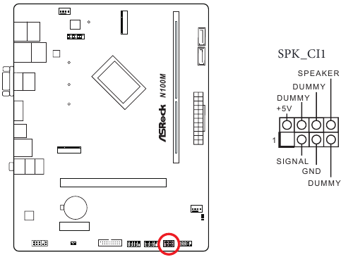 ASROCK - N100M - Installation - Step 9 - Speaker Header Installation - Step 9 - Speaker Header