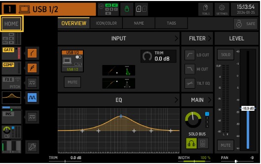 Behringer - WING RACK - Main Screens - HOME Screen Main Screens - HOME Screen