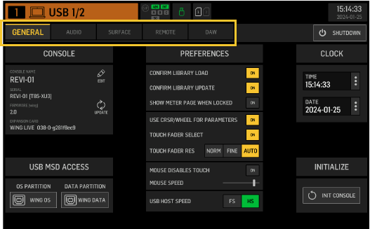 Behringer - WING RACK - Main Screens - SETUP Screen Main Screens - SETUP Screen