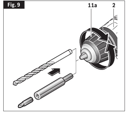 Bosch - GSR12V-300FC - Inserting and Removing Bits (Drill Chuck) Inserting and Removing Bits (Drill Chuck)