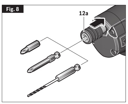 Bosch - GSR12V-300FC - Inserting and Removing Bits (Hex Chuck) Inserting and Removing Bits (Hex Chuck)