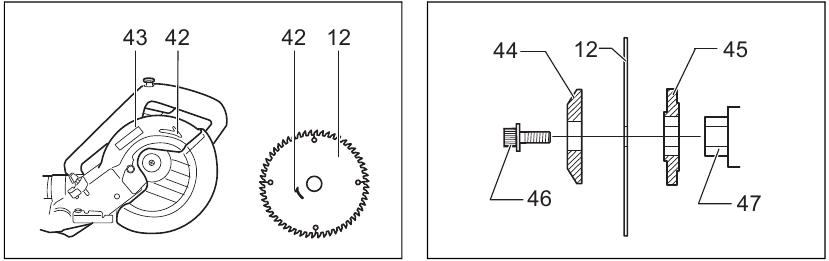Makita - LS0714 - ASSEMBLY - Installing or removing saw blade - Step 1 ASSEMBLY - Installing or removing saw blade - Step 1