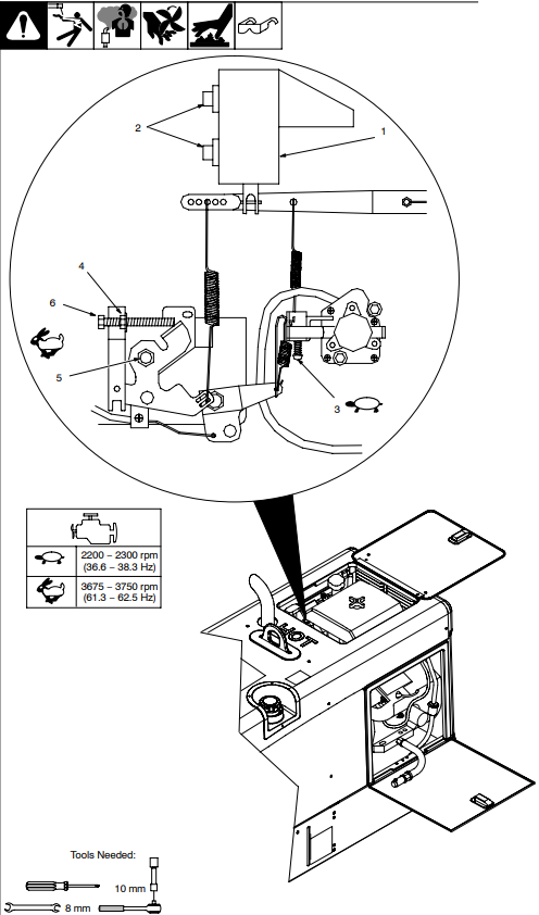 Miller - Trailblazer 302 - Adjusting Engine Speed (Robin-Powered Units) Adjusting Engine Speed (Robin-Powered Units)