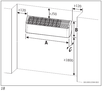 Bosch - Climate 7100i - Product dimensions and minimum clearances - Part 1 Product dimensions and minimum clearances - Part 1
