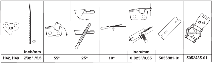 Husqvarna - 365 SPECIAL - Saw chain filing and file gauges Saw chain filing and file gauges