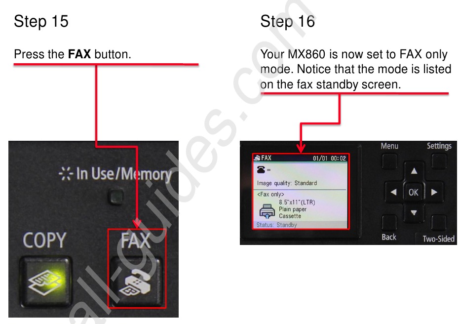 Canon - PIXMA MX860 Series - Setting Up The Receive Mode - Step 8 Setting Up The Receive Mode - Step 8